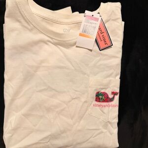 Vineyard Vines Cream Tee with Pink and Green Logo